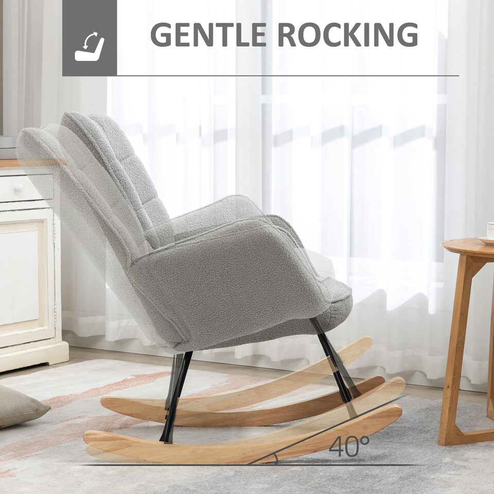 image 1 of HOMCOM Wingback Rocking Chair for Nursing w/ Steel Frame Light Grey
