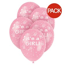 Unique Party Its A Girl Latex Baby Shower Balloons (Pack of 5) - Pink/White - One Size
