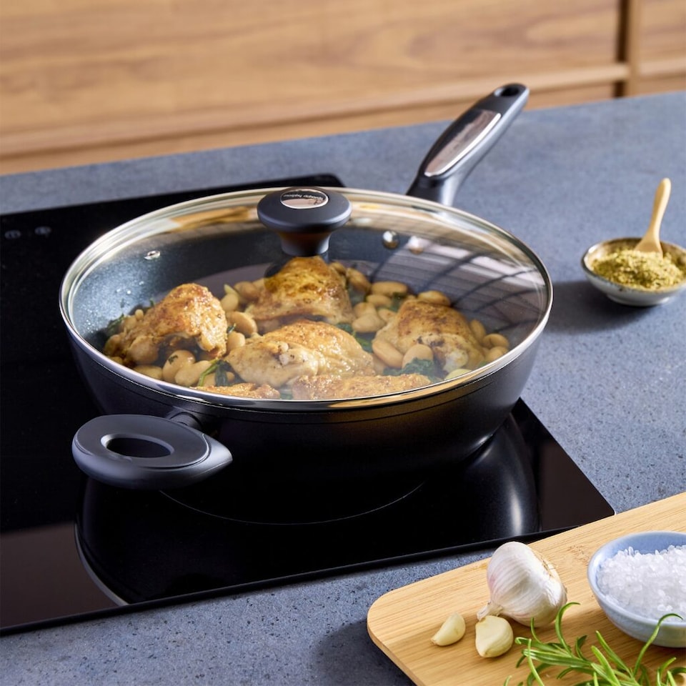 image 1 of Morphy Richards 28cm Forged Aluminium Lidded Saute Pan