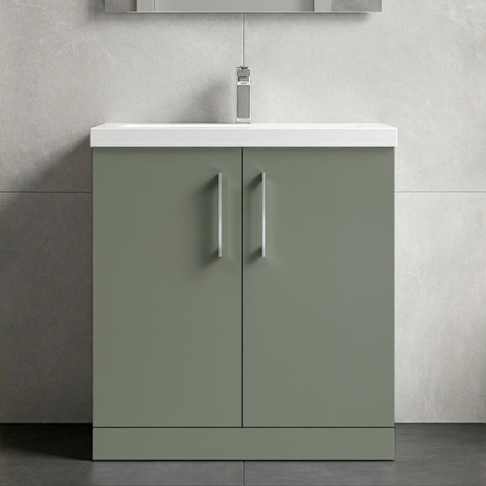 image 1 of Balterley Contemporary Bathroom Floor Standing 2 Soft-Close Door Vanity Unit & Mid-Edge Basin | Green | Satin Green