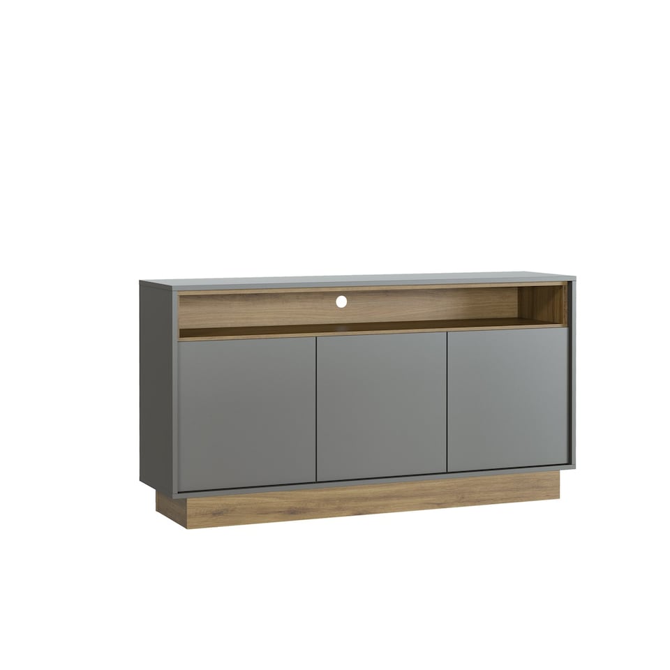 image 1 of Modern Grey and Oak Sideboard 140 cm – 3 Door Cabinet with Open Shelf Grey