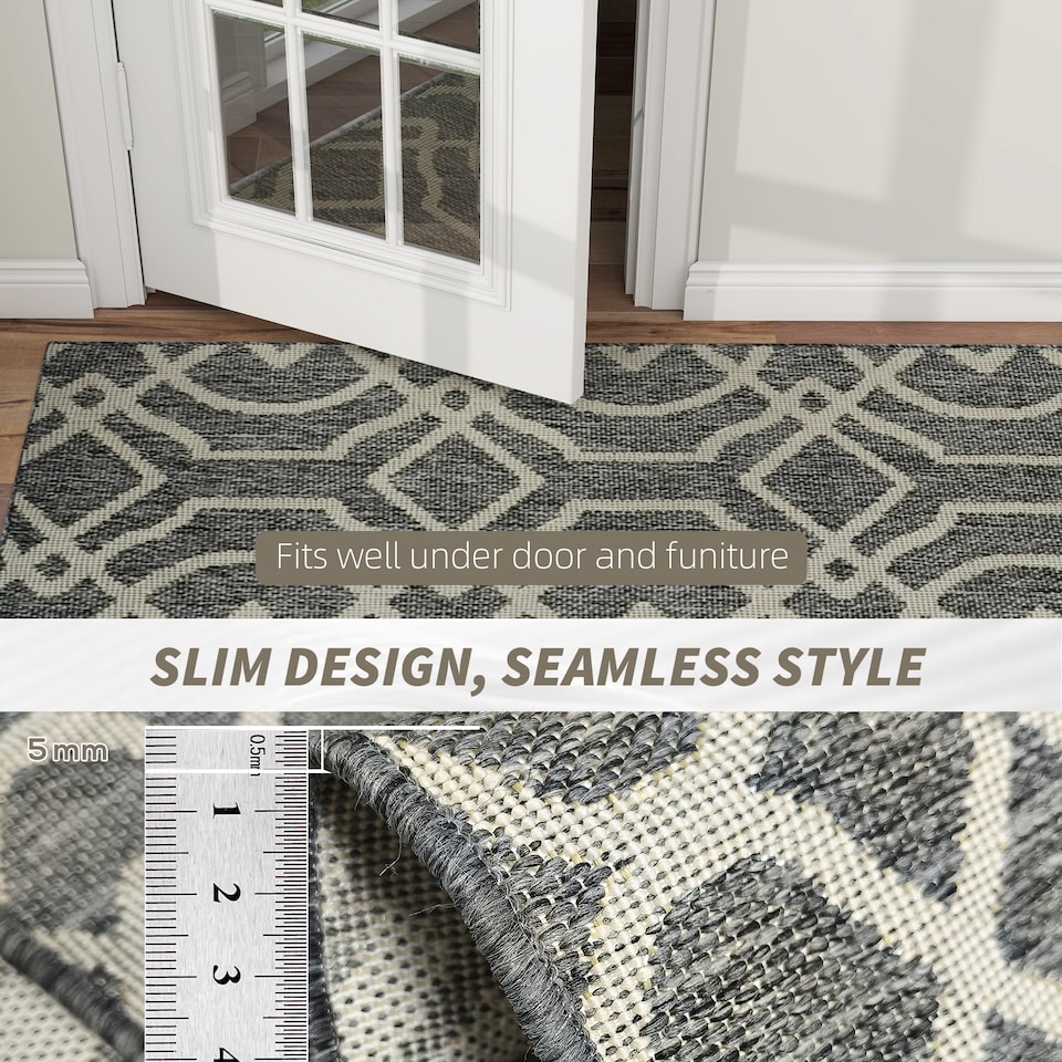 image 1 of HOMCOM UV Resistant Area Rug, Easy-Clean Machine Washable Indoor & Outdoor Rug with Geometric Pattern for Kitchen, Bathroom, Living Room, Patio, Garden, 230 160 cm, Grey | Grey