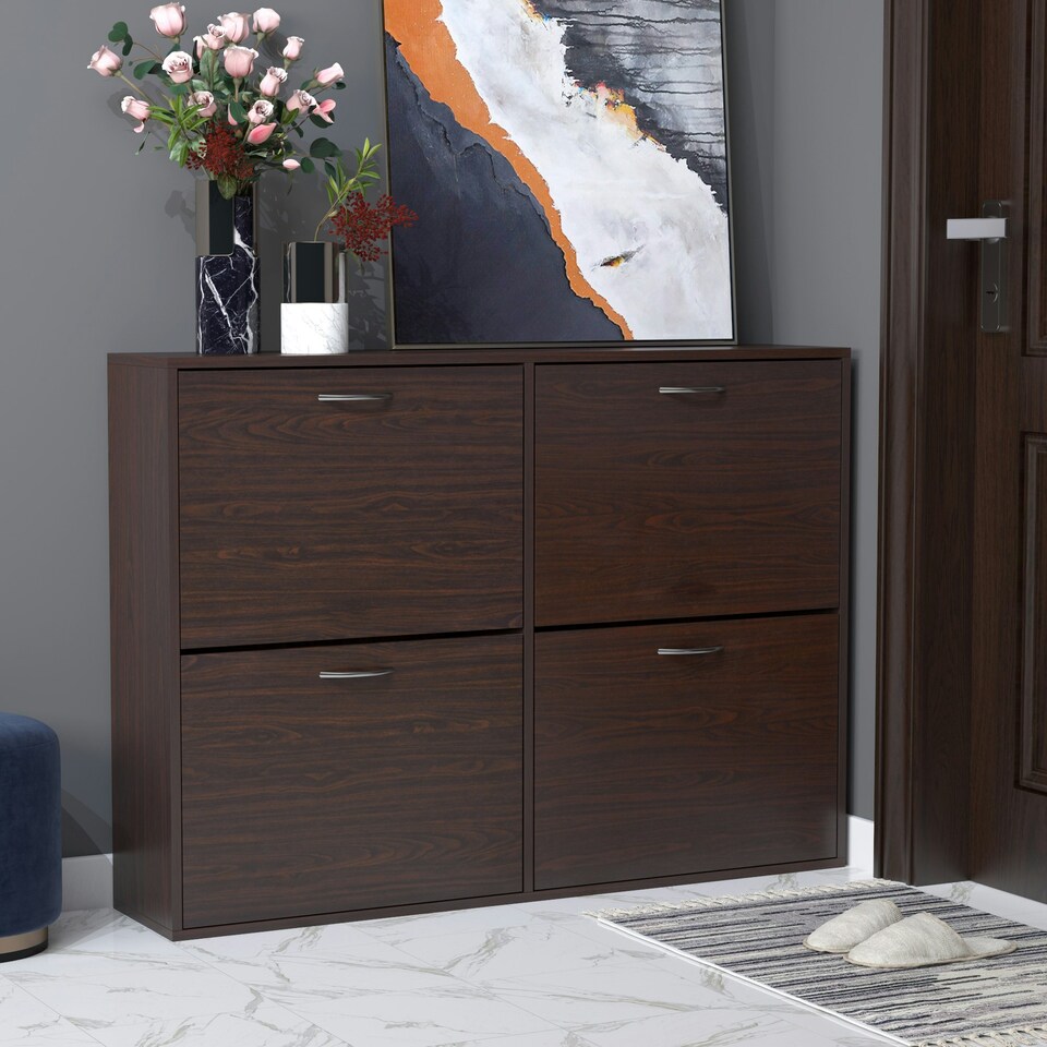 image 1 of HOMCOM Wooden Shoes Cabinet Multi Flip Down Shelf Drawer Dark Brown