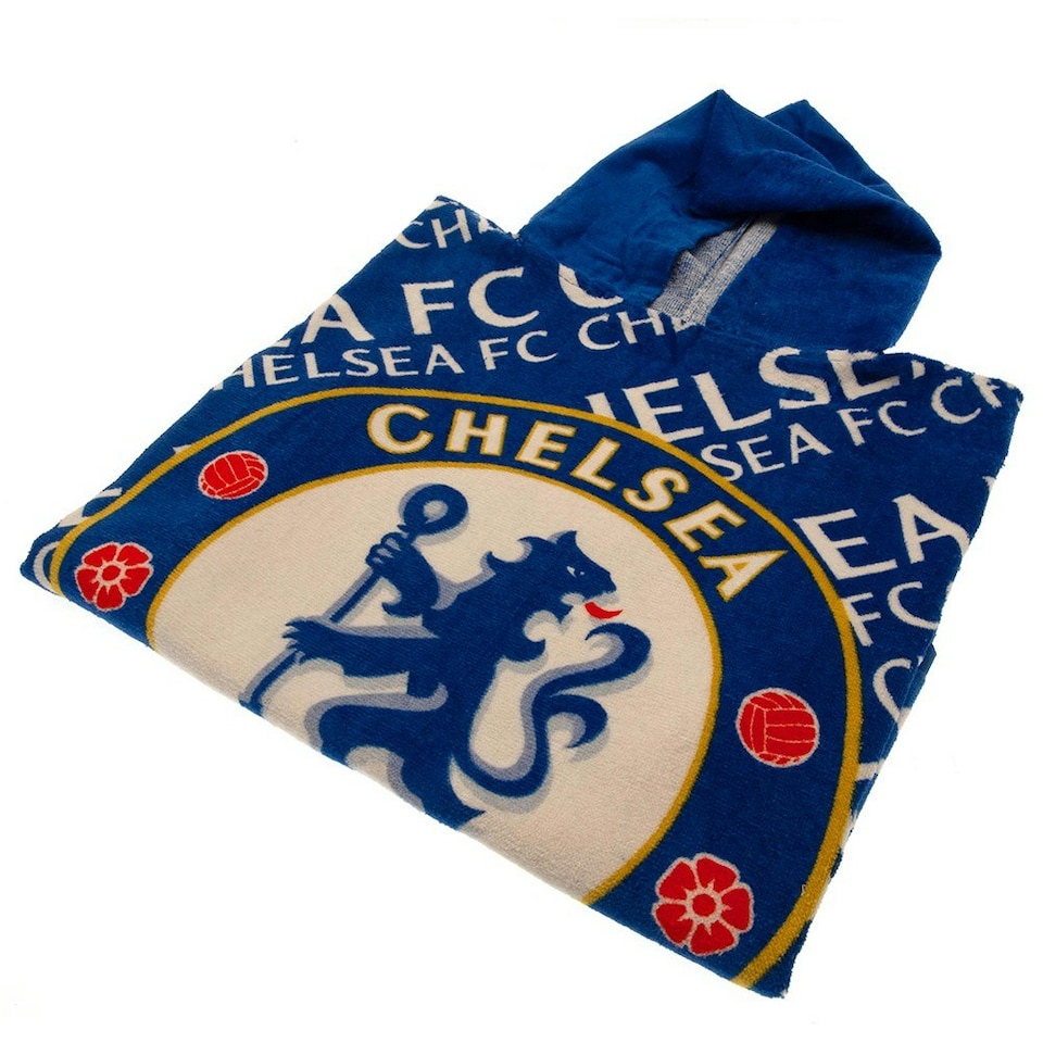 image 1 of Chelsea FC Childrens/Kids Towelling Hooded Poncho - Royal Blue/White - One Size