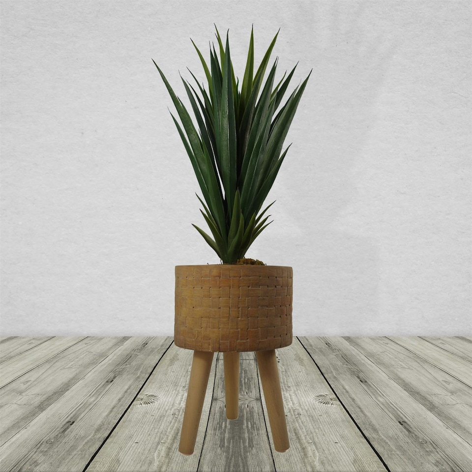 image 1 of Woven Effect Planter with Stand  Composite | Brown