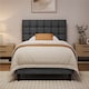 image 2 of Yaheetech 3ft Single Upholstered Bed Frame with Square Tufted Headboard-Light Grey