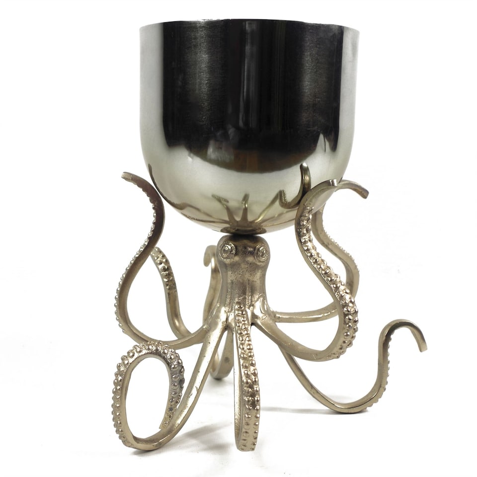 image 1 of 28cm Silver Metal Octopus Bowl Style Planter | Silver