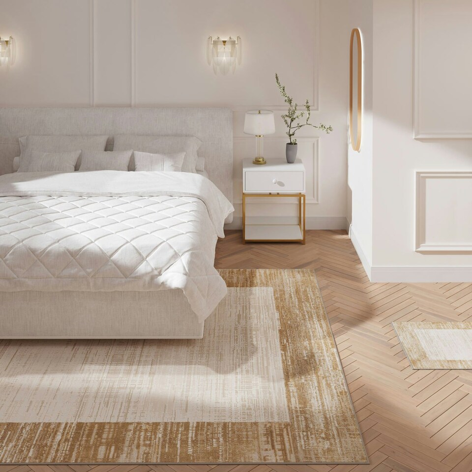 image 1 of KUKOON Beige Distressed Bordered Living Room Area Rug 240cm x 330cm Cream
