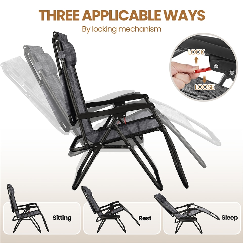 image 1 of Yaheetech 2-Piece Zero Gravity Chairs with Sunshade & Side Tray-Grey | Grey | Grey | One Size