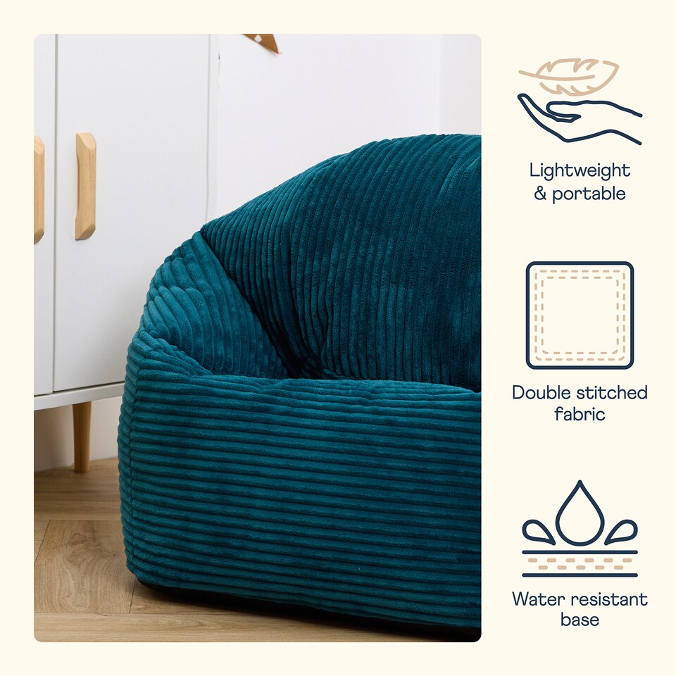 image 1 of icon Kids Kingston Cord Classic Bean Bag and Mini Square Footstool, Teal