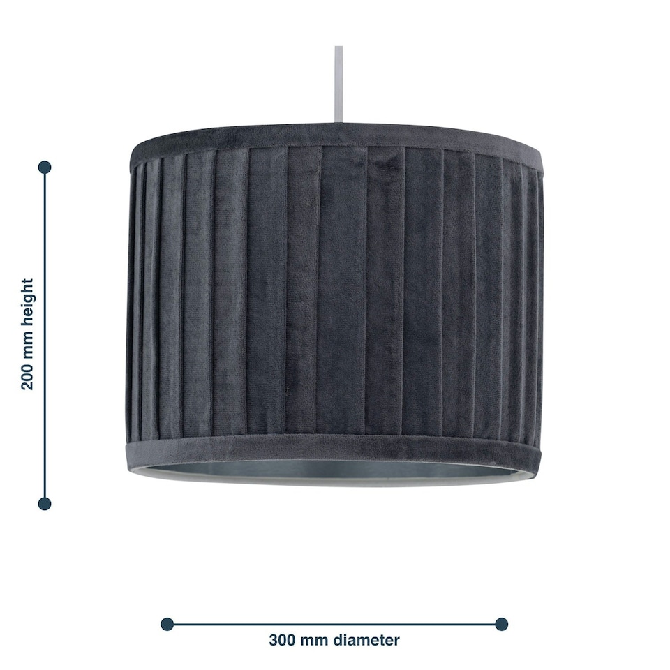 image 1 of First Choice Lighting Sundance Grey Velvet Pleated 30cm Lamp Shade with Silver Inner Grey | Silver