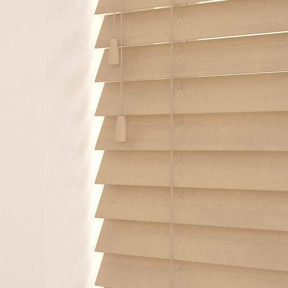 image 1 of 75cm Fawn Oak Wooden Venetian Blinds With Strings (130cm drop) | Brown | Brown