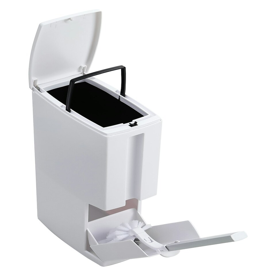 image 1 of Living and Home Slim Plastic Trash Can with Toilet Brush Set White
