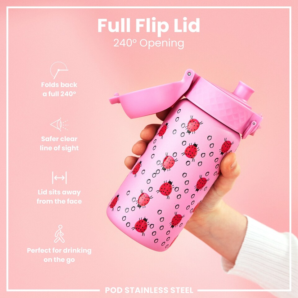 image 1 of Leak Proof Water Bottle, Vacuum Insulated, 320ml (11oz) | Pink | Ladybug | One Size