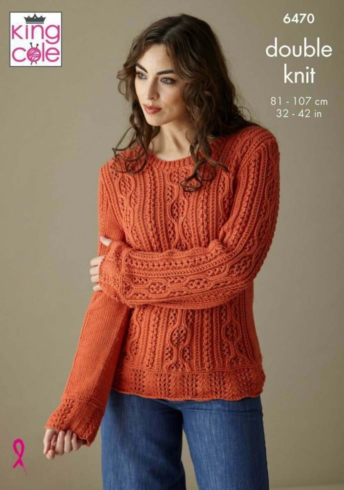 King Cole Cottonsoft DK Knitting Pattern 6470, Sweaters and Cardigans for Women - 32 - 42 Inches