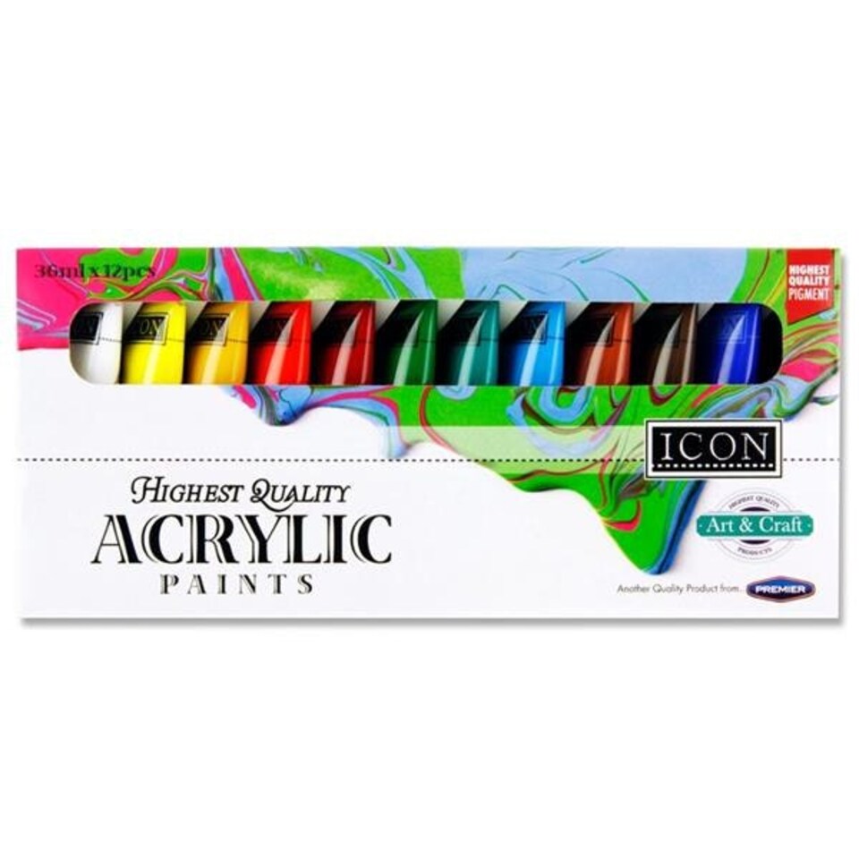 image 1 of Pack of 12X36ml Acrylic Paints by Icon Art