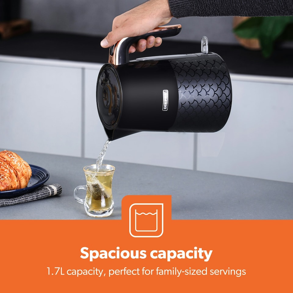 image 1 of 1.7L Illuminating Electric Kettle 3000W Rapid Boil Cordless Jug Kettle | Black, Aurora Collection