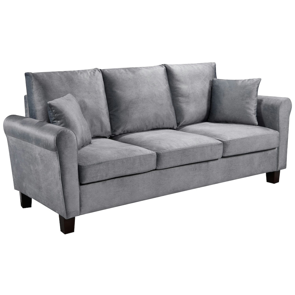 image 1 of Plush Velvet Sofa Suite With Armchair, 2-Seater Sofa And 3-Seater Sofa In Grey