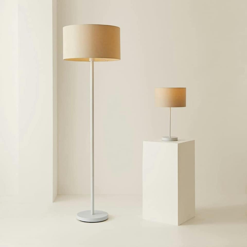 image 1 of ValueLights Charlie White Stem Table Lamp Natural Shade | Cream
