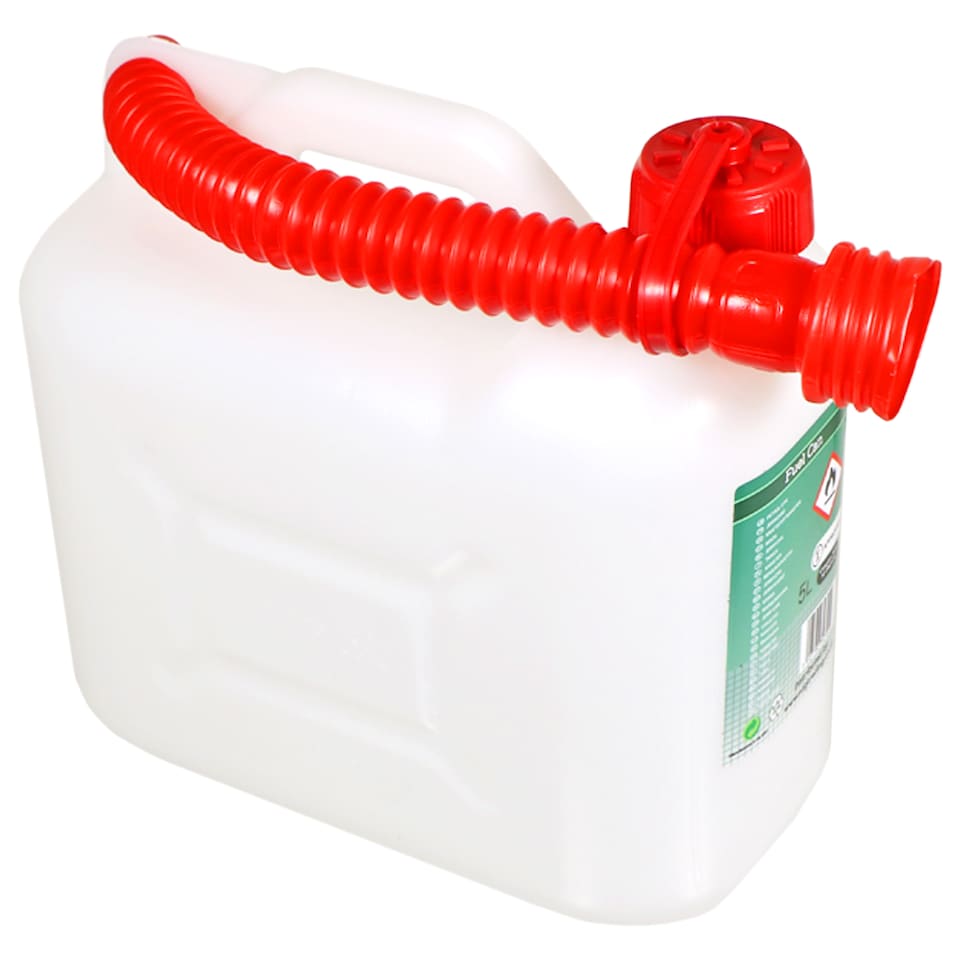 image 1 of SPARES2GO 5L Jerry Fuel Can Container Flexible Spout White 5 Litre Car Van Petrol Diesel Large