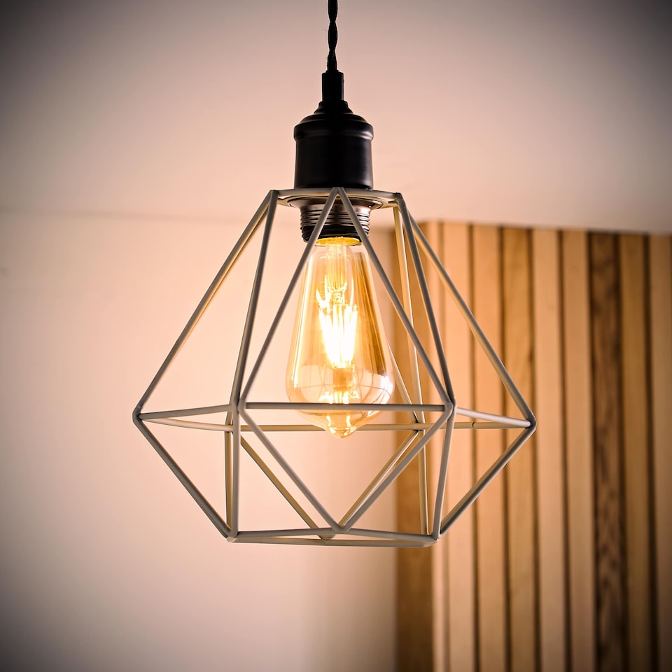 image 1 of ValueLights Modern Geometric Grey Metal Cage Ceiling Pendant Light Shade