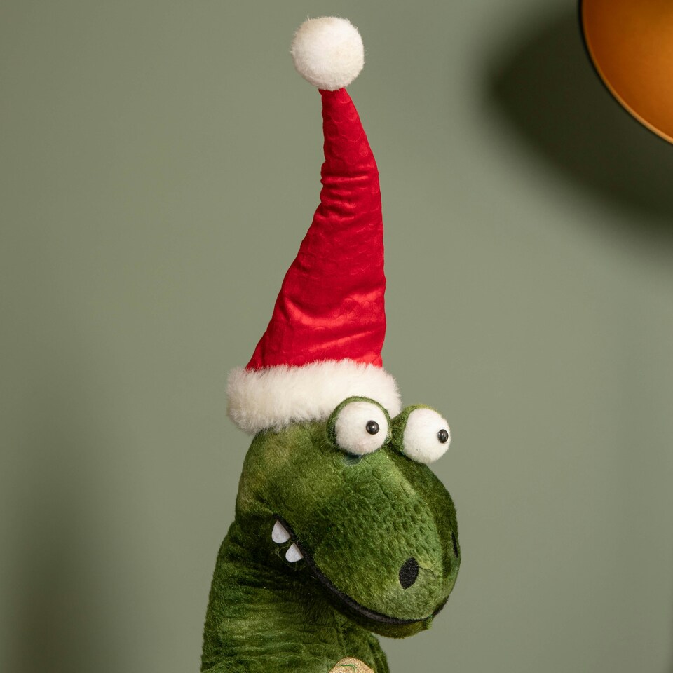 image 1 of 60cm Green Standing Christmas Dinosaur with Santa Hat