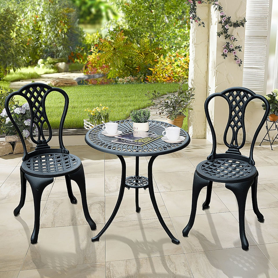 image 1 of Outsunny Garden Bistro Set Outdoor Table Chairs Aluminium Patio Lawn