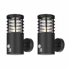 Set of 2 Bloom - Black IP44 Outdoor Motion Sensor Wall Lights | Black | Clear | 2