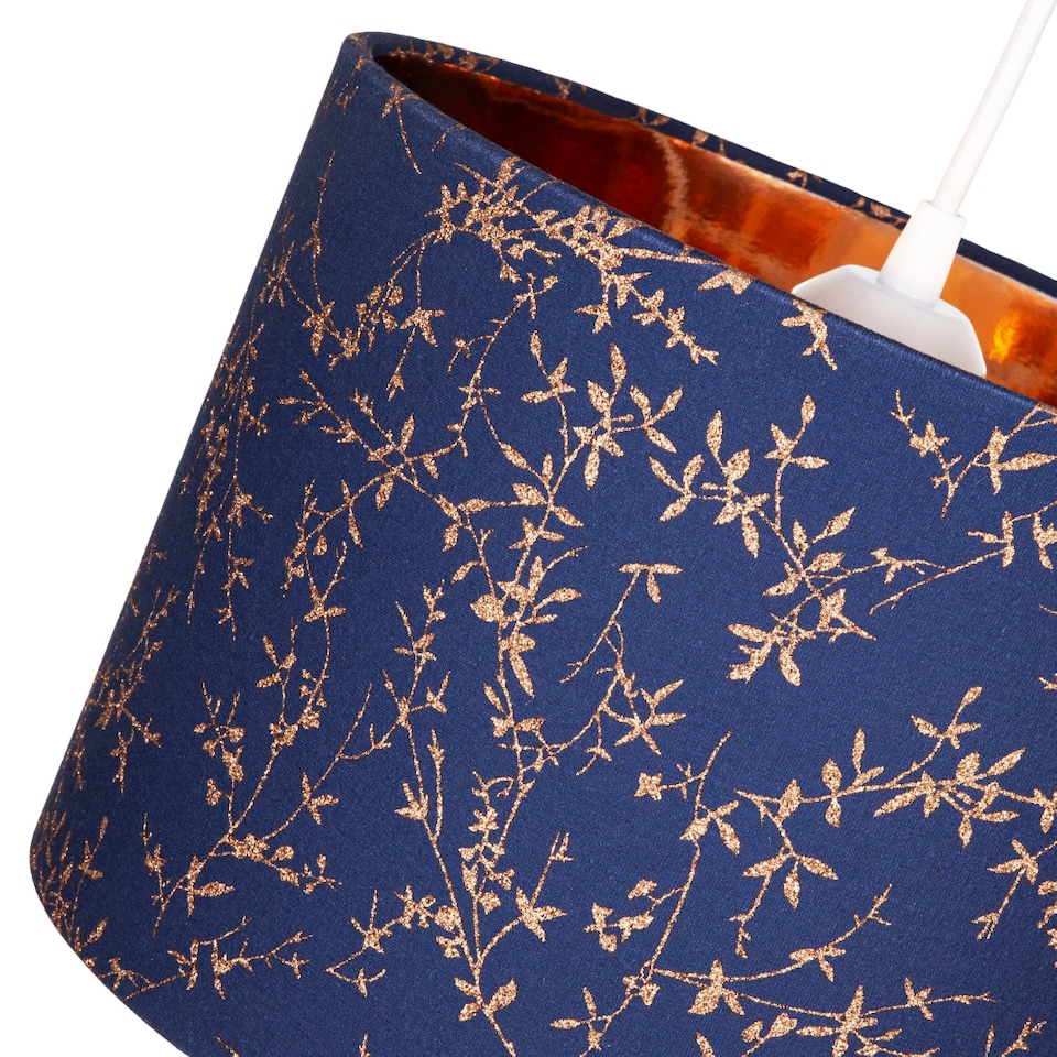 image 1 of Modern Midnight Blue Cotton Fabric 10 Shade with Copper Foil Floral Decoration | Blue | 10"