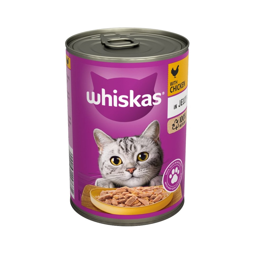 image 1 of Whiskas Adult Wet Cat Food Chicken in Jelly Tin 400g (Pack of 12)