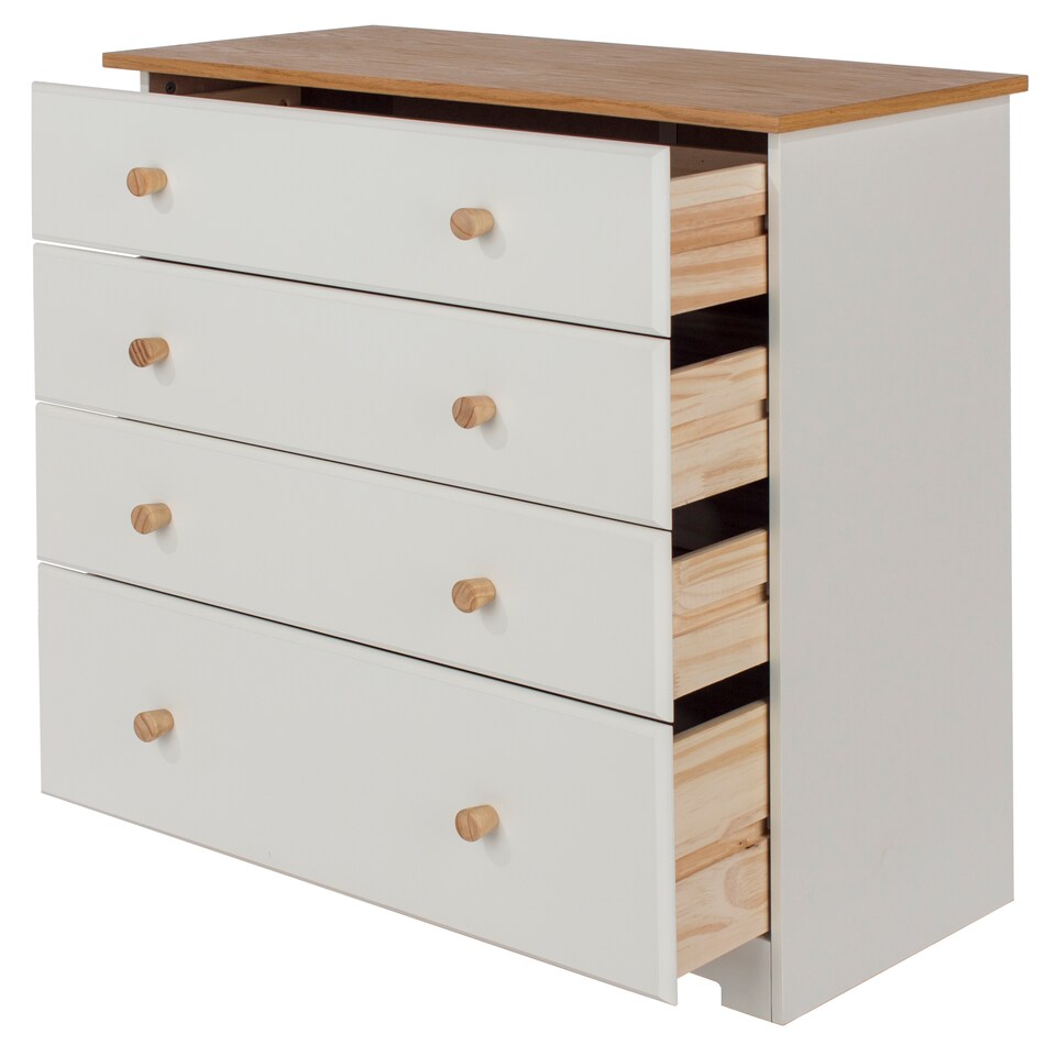 image 1 of Colorado 4 Drawer Chest - White Painted Wood Bedroom Storage Cabinet with Oak Effect Top | White | White | 1
