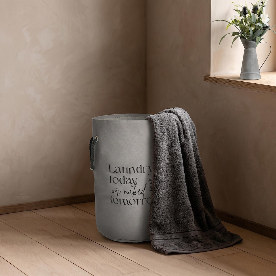 image 1 of OHS Slogan Round Laundry Basket Hamper Bag with Rope Handles