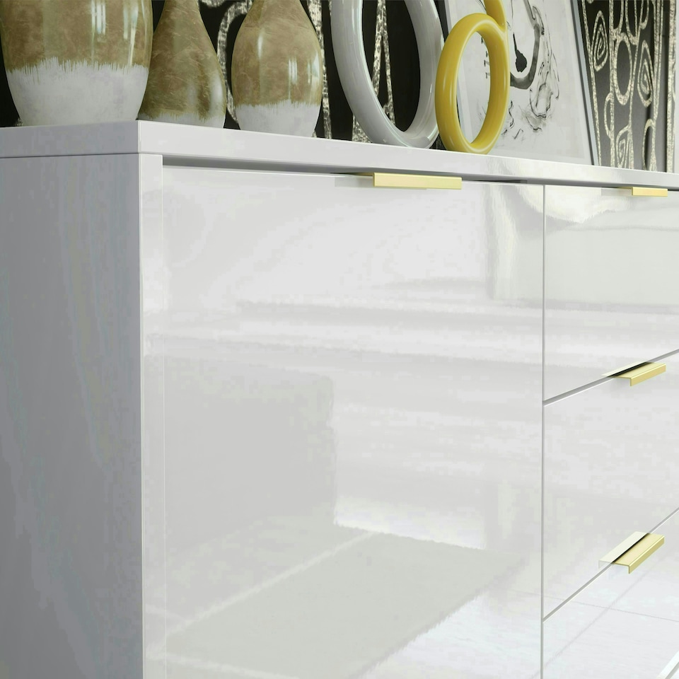 image 1 of Sideboard 140cm White High Gloss with Gold Accents White