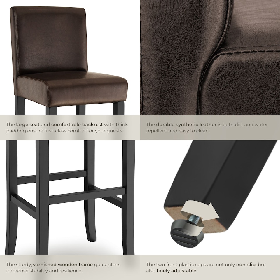 image 1 of Bar Stools with a padded backrest and faux leather cover | Brown | brown | 41 x 40 x 107 cm | 2