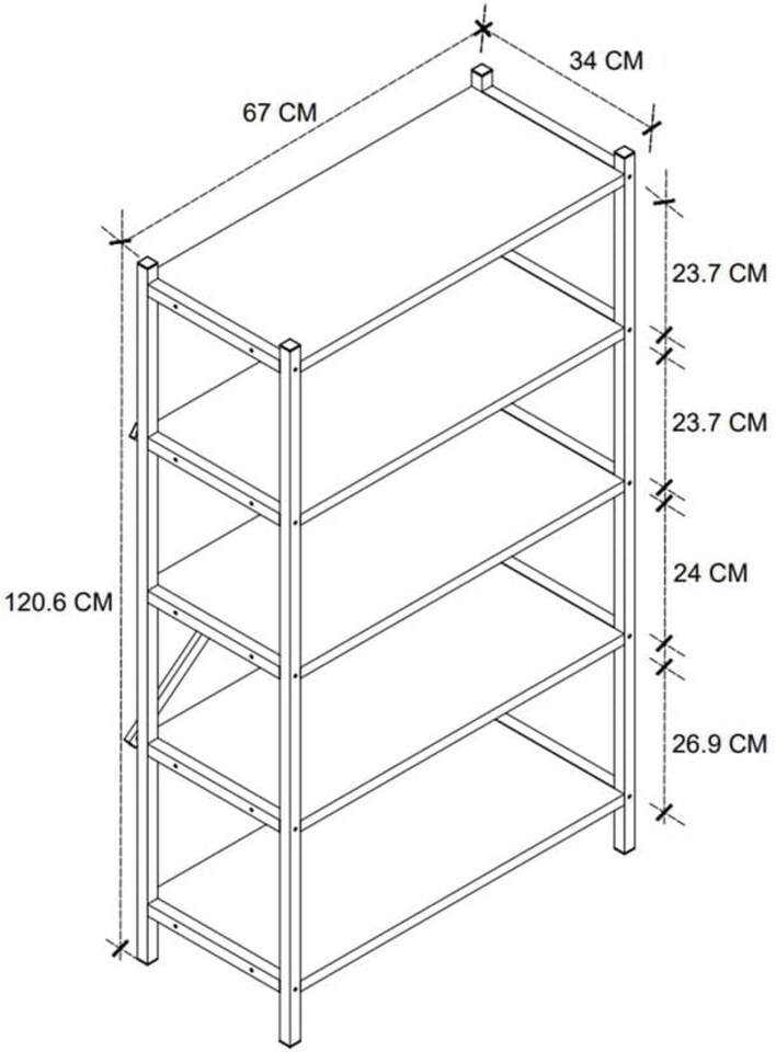 image 1 of 5-Shelf Wood Bookcase Unit With Metal Frame Home Decor Storage and Shelving | Multi | Pine | 1