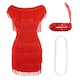 image 2 of Deluxe Red Flapper Costume with Matching Sequin Headband and Silver Pearl Necklace | Red | S