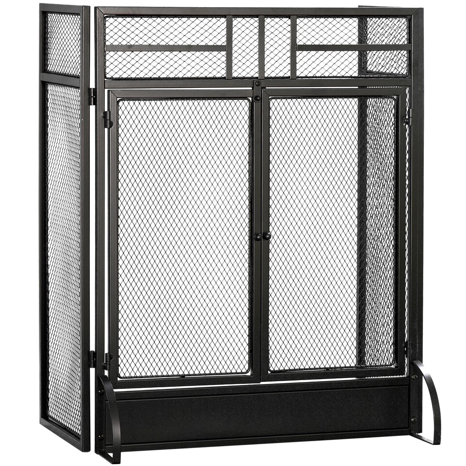 image 1 of HOMCOM 3-Panel Folding Fireplace Screen with Door, Freestanding Spark Guard, Metal Mesh Fireguard, Black