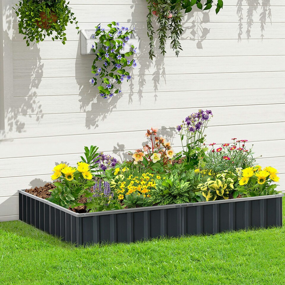 image 1 of Outsunny Metal Raised Garden Bed No Bottom DIY Large Planter Box w/ Gloves