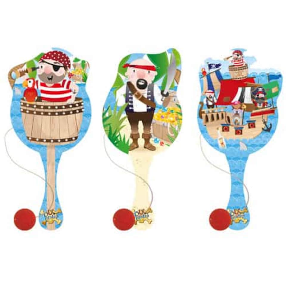 Assorted Pirate Wooden Paddle Bat With Ball 23cm