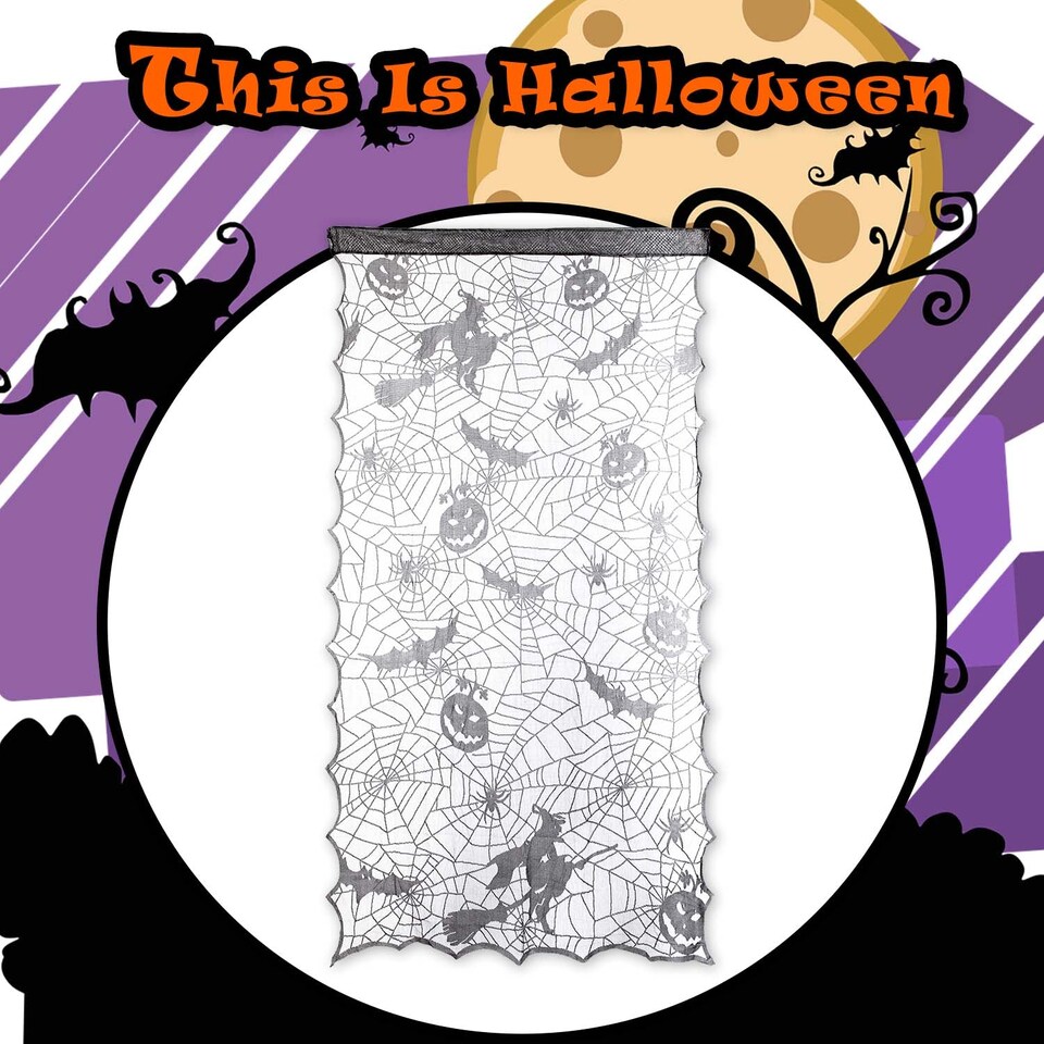 image 1 of vfm-estore Halloween Witch & Pumpkin Door Curtain - Grey, 190cm x 100cm