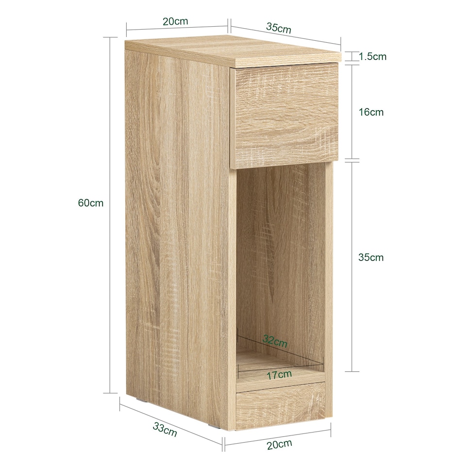 image 1 of SoBuy FBT111-Nx2,Set of 2 Slim Bedside Table Nightstand with Drawer and Shelf