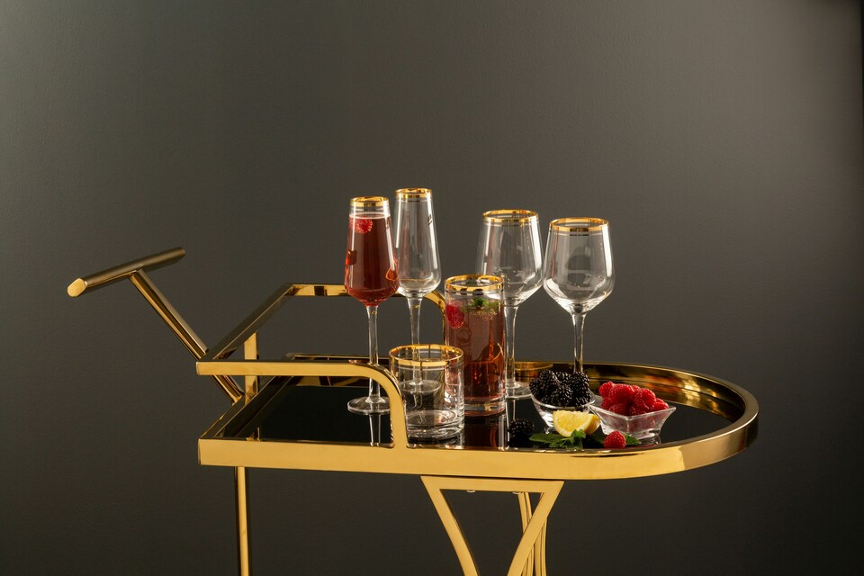 image 1 of Orsina Durable 2 Tier Gold And Wavy Design Trolley, Elegant Design Storage Trolley, Versatile Kitchen Trolley