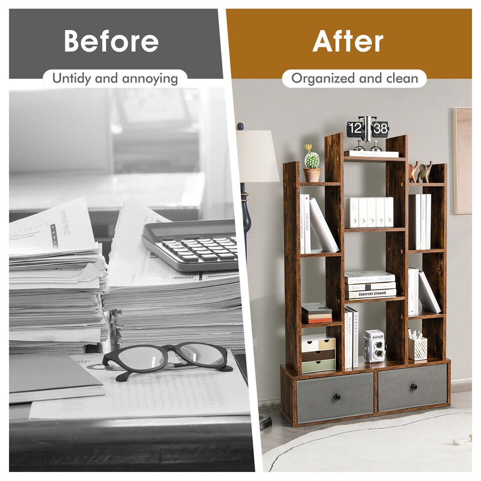 image 1 of COSTWAY Open Back Bookshelf Wood Bookcase Display Shelf Storage Rack Coffee