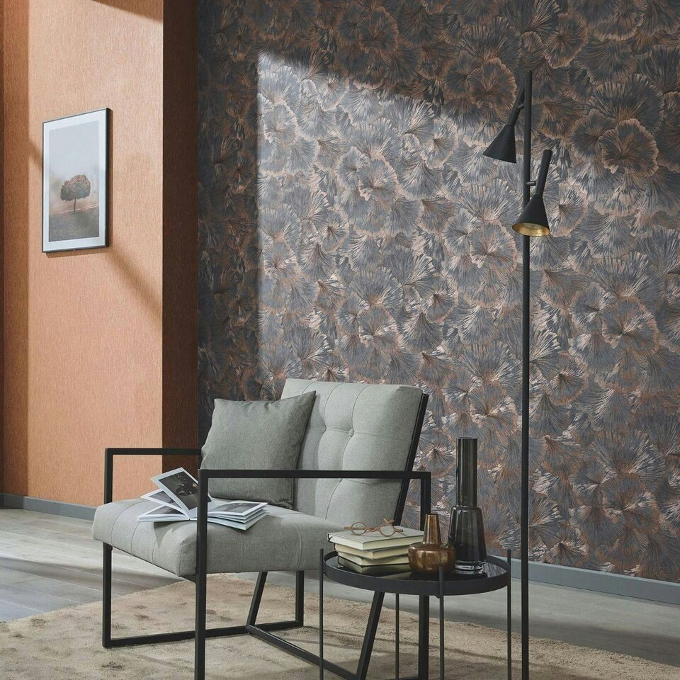 image 1 of Erismann Martinique Leaf Textured Vinyl Wallpaper - Charcoal - 10m x 53cm | Black