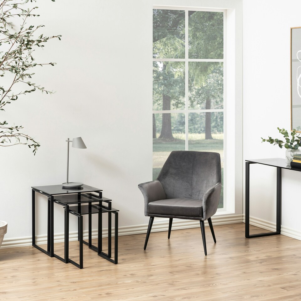 image 1 of Katrine Nest of Tables with Smoked Glass Top Set of 3