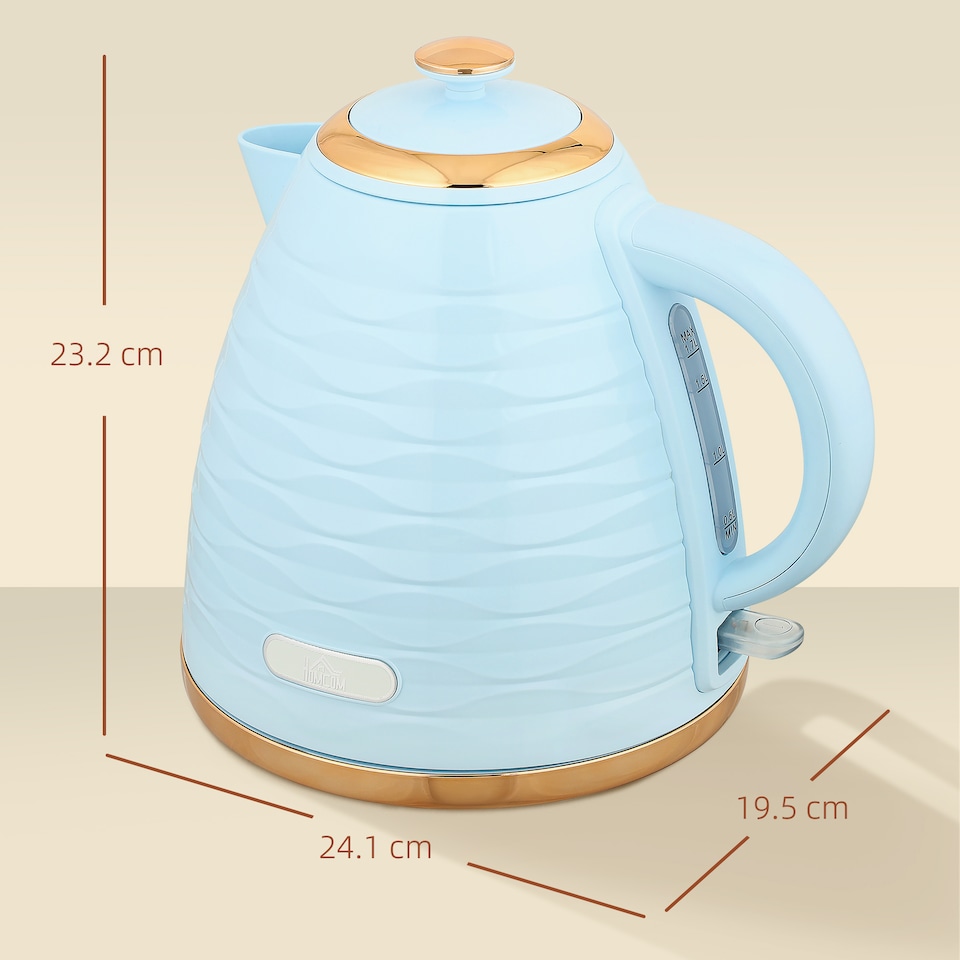 image 1 of HOMCOM Electric Kettle, Fast Boil, 1.7L, 3kW, Swivel, Light Blue Ripple | Blue | Light Blue, Rose Gold