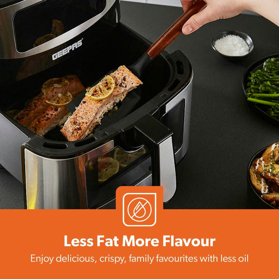 image 1 of GEEPAS Dual Zone Air Fryer - 9L XL Capacity, Silver