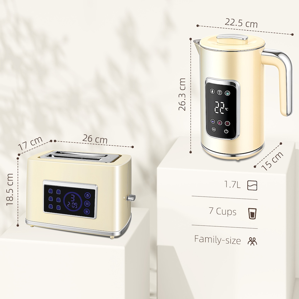image 1 of HOMCOM 1.7L 3000W Boil Kettle and Toaster Set | Cream
