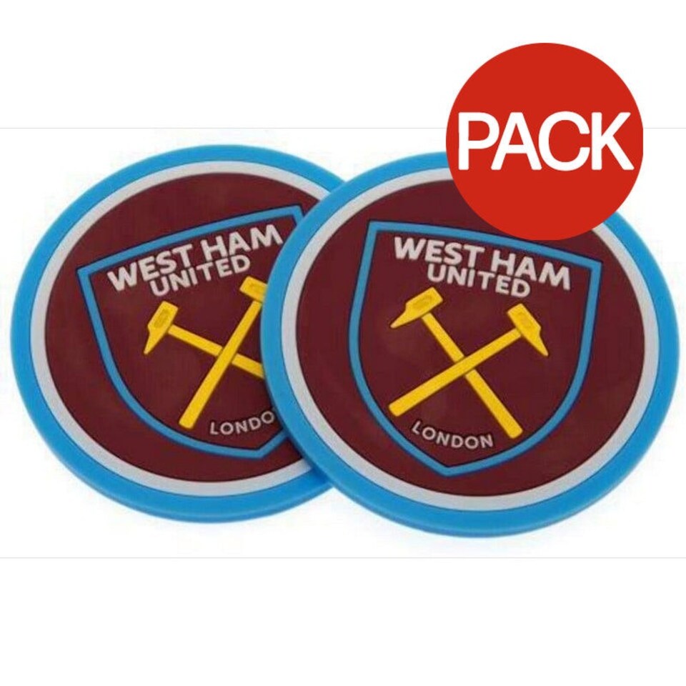 West Ham United FC Coaster Set (Pack of 2) - Claret Red/Sky Blue/Yellow - One Size