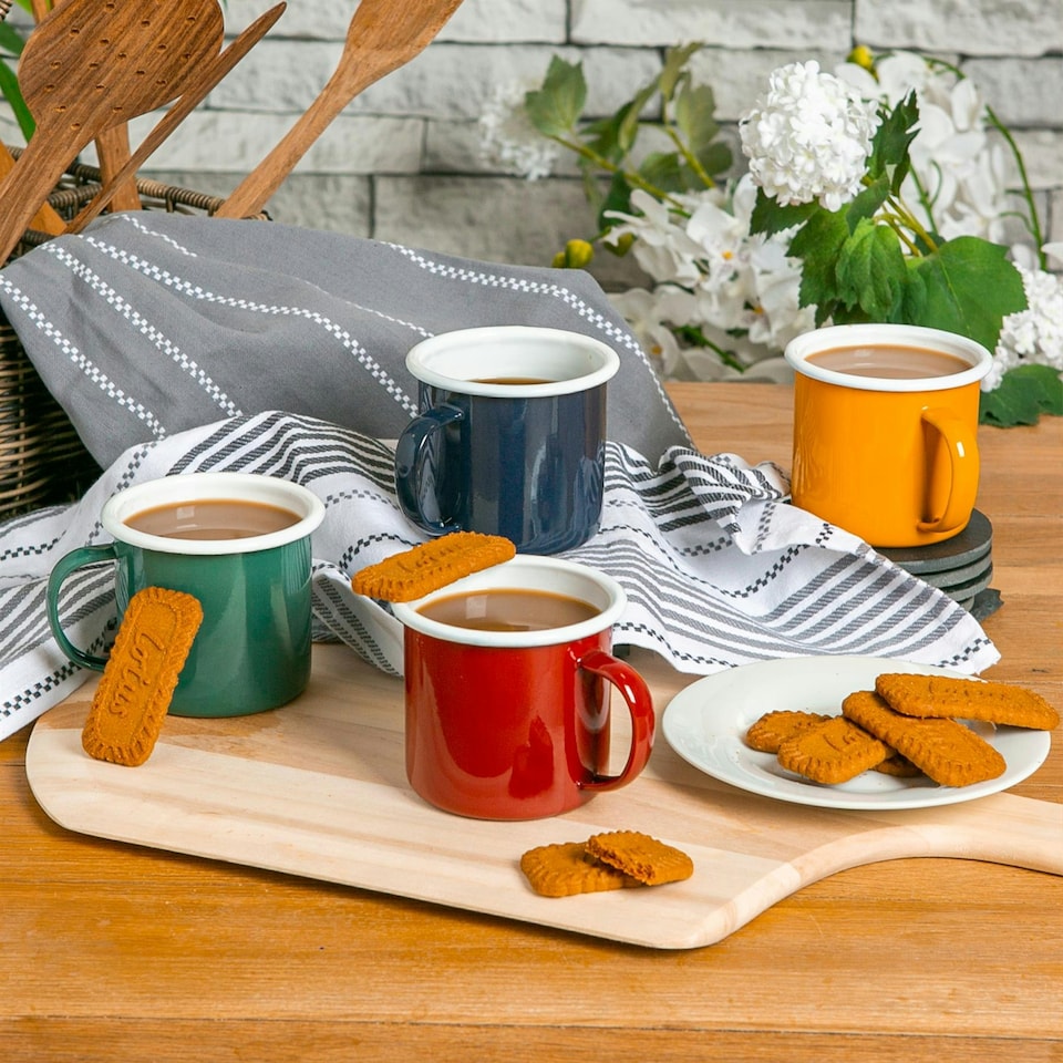 image 1 of Argon Tableware Coloured Enamel Mugs - 375ml - Navy - Pack of 6 Blue